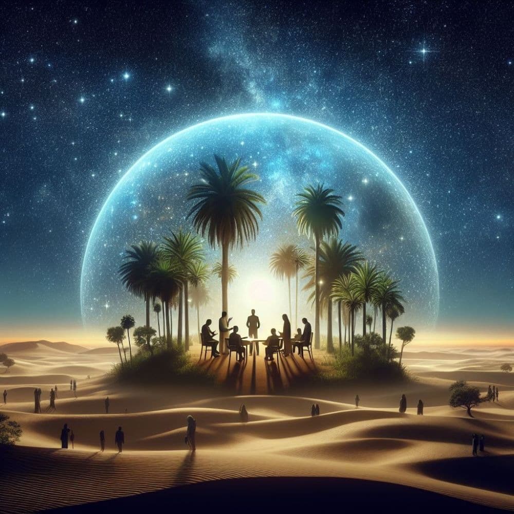 Oásis ao pôr do sol